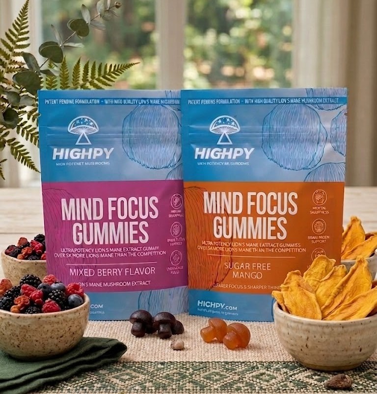 Highpy Mind Focus Gummy pouches - Mixed Berry and Sugar-Free Mango